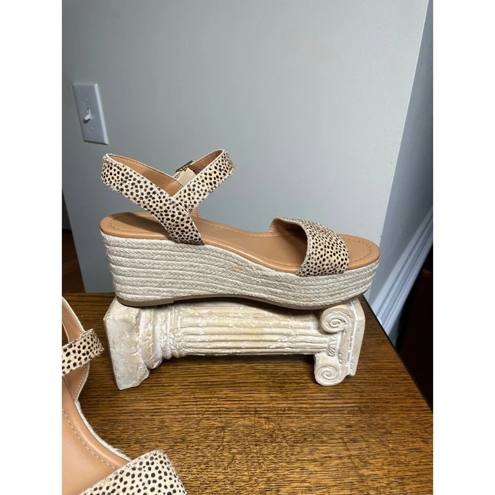 J.Crew Coastal Cowgirl Cheetah Calf Espadrilles Platform Sandals Sz 10 Boho Chic